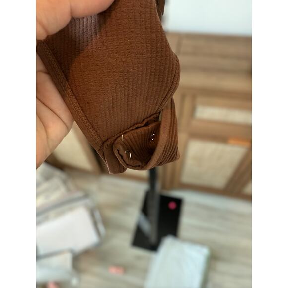 Intimately Free People Meg Seamless V-Neck Long-Sleeve Bodysuit Brown Womens M/L - Picture 5 of 7